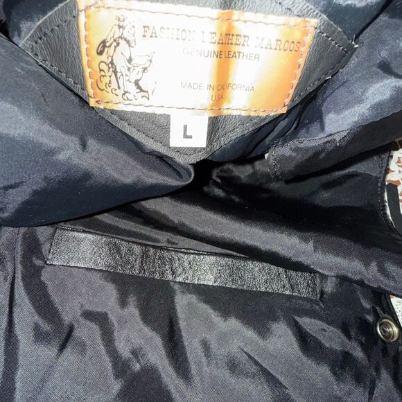 Vintage Black Leather Fringe Western Vest Snakeskin Inlay | USA Made L - Picture 14 of 16